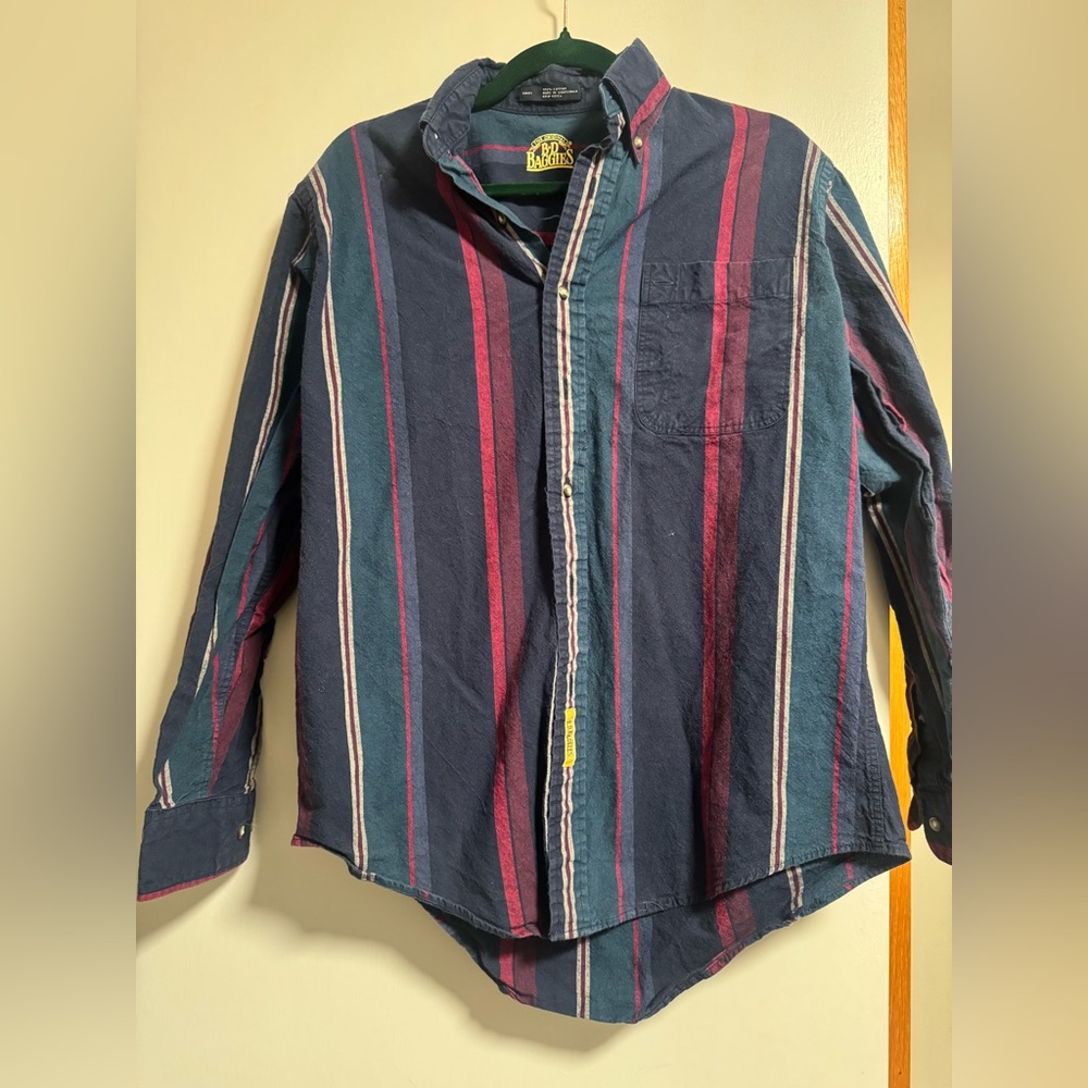 BD Baggies Vintage Striped Button Down Shirt - Navy, Red, and Green